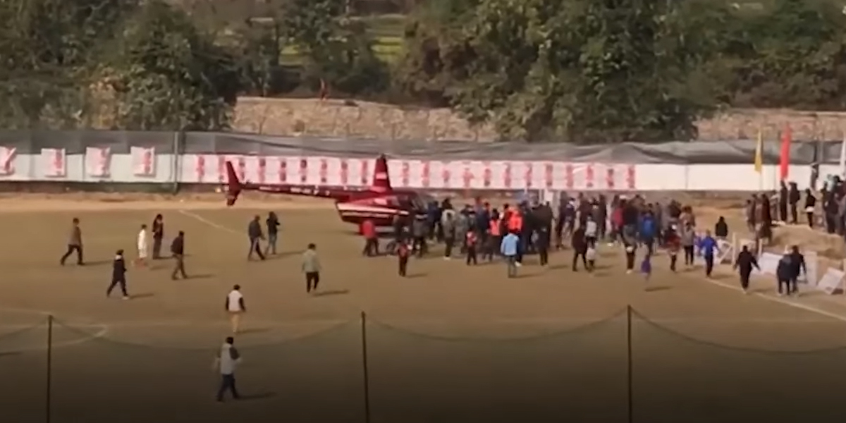 When chopper landed on football ground