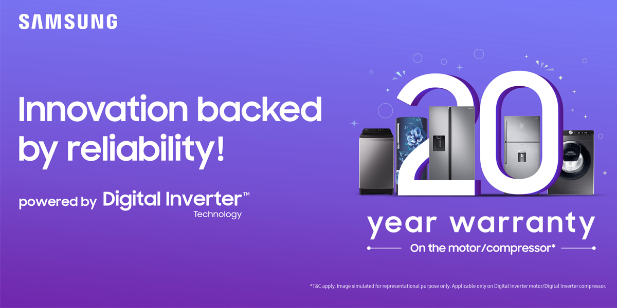 Samsung offers 20-year warranty on digital inverter motor, compressor