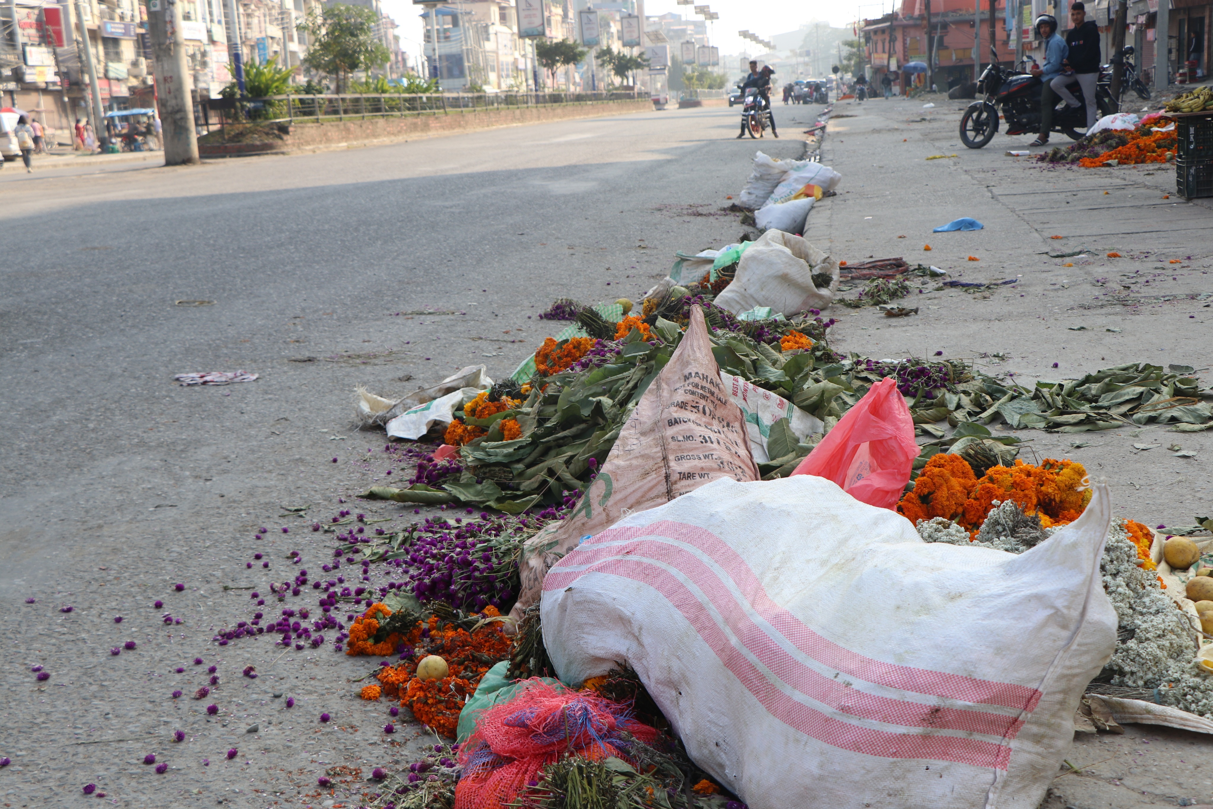 With no takers, Butwal traders discard flowers on streets