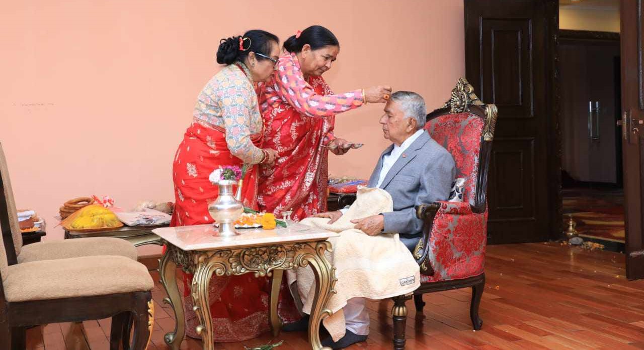 President Paudel receives Bhai Tika