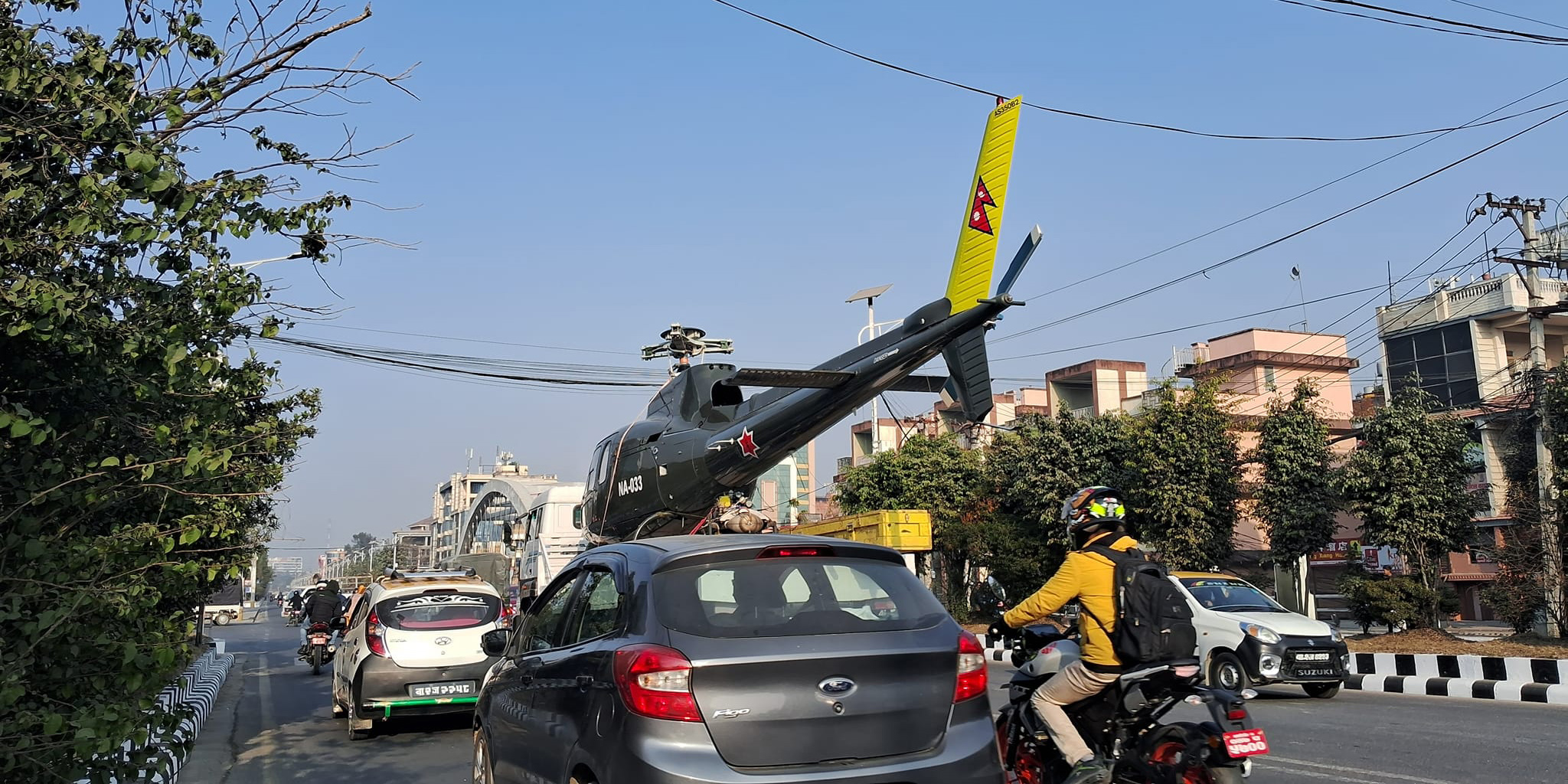 Army chopper turns heads in New Baneshwar