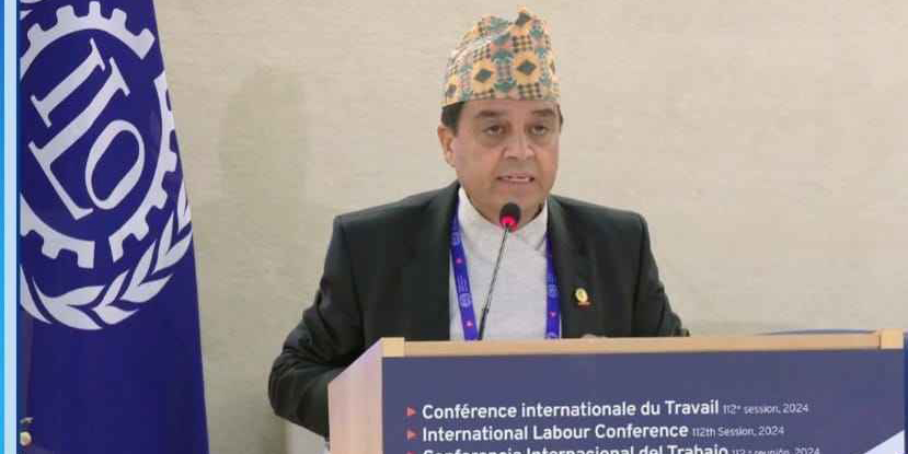 FNCCI chairs Dhakal addresses ILO conference