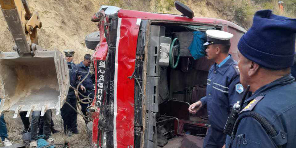 Three dead, 40 injured in Sankhu road accident*