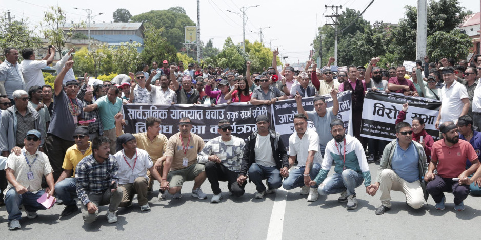 Transport entrepreneurs demonstrate in Kathmandu