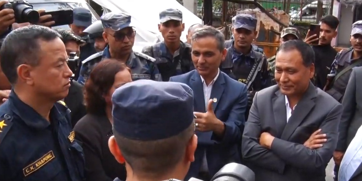 Ministers Ghising, Aryal assess damage to Supreme Court building