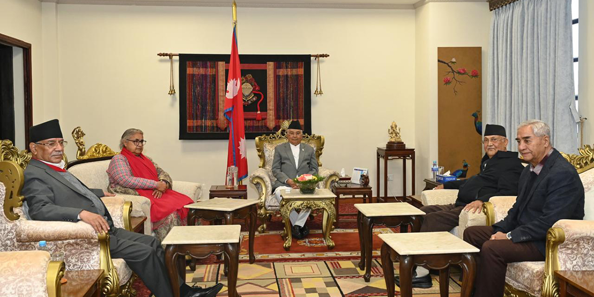 PM Karki, top leaders of three parties meet with President Paudel