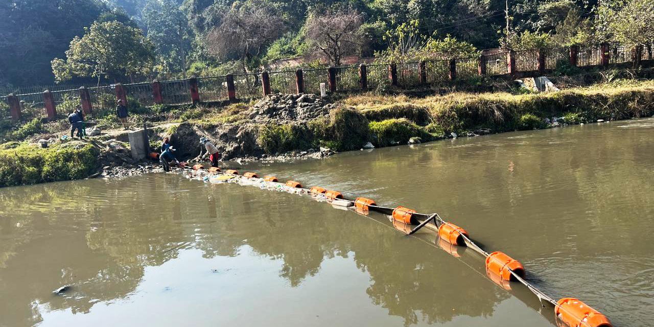 Trash barriers installed to collect floating waste from Bagmati