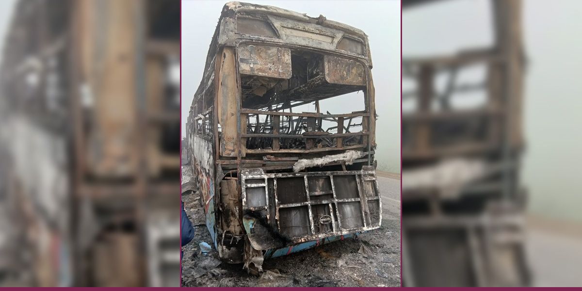 Bus carrying 44 gutted in fire; all passengers safe