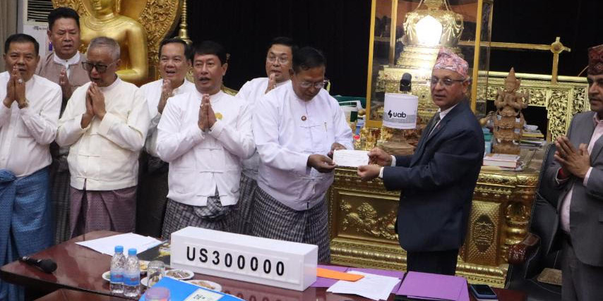 Nepali envoy hands over $350,000 to Myanmar