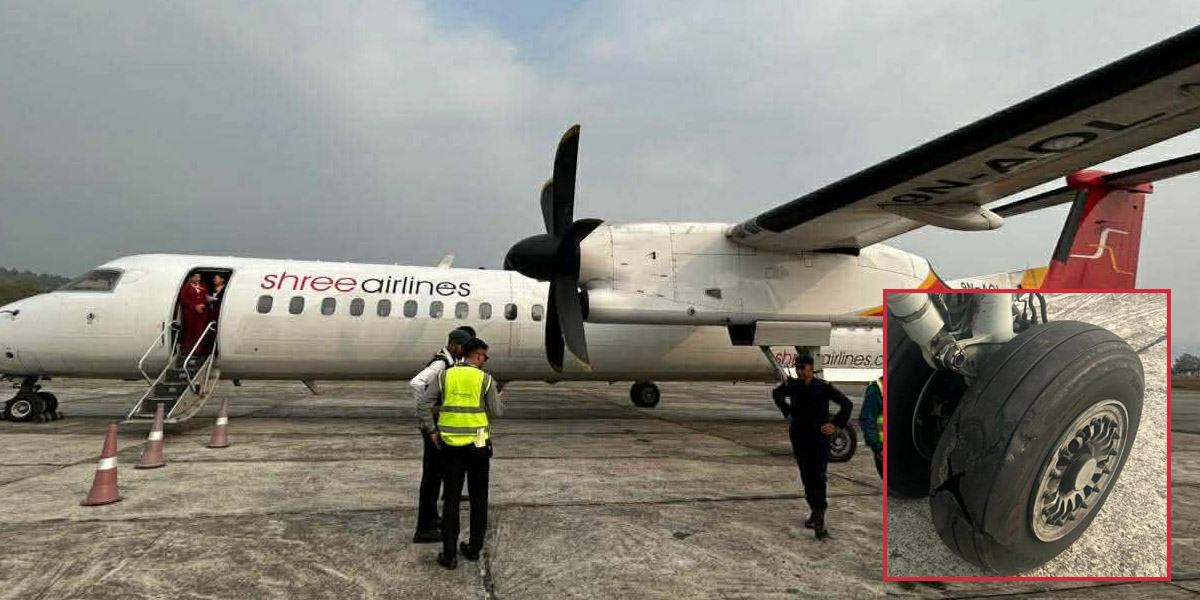 Shree Airlines aircraft suffers tire burst in Surkhet