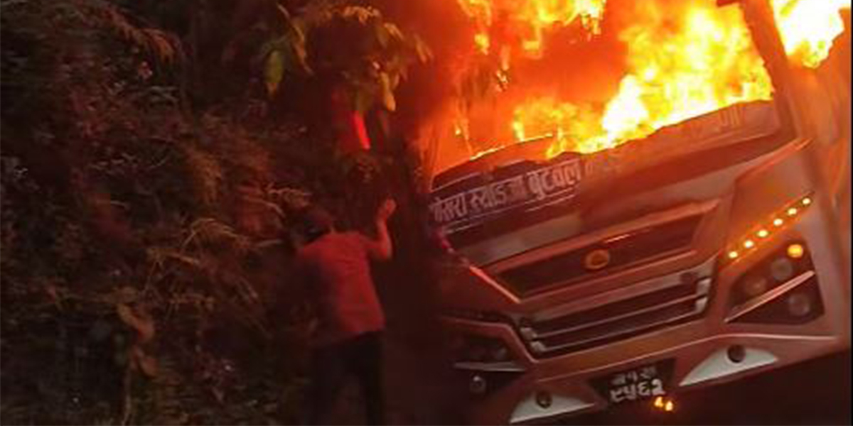 Moving bus catches fire; all on board safe