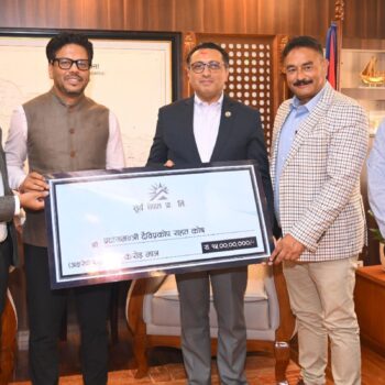 Surya Nepal donates Rs 150 million to PM Disaster Relief Fund.